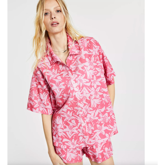 Charlie Holiday Hawaiian Summer Button Front Shirt Pink/ White Medium NWT - Picture 3 of 6